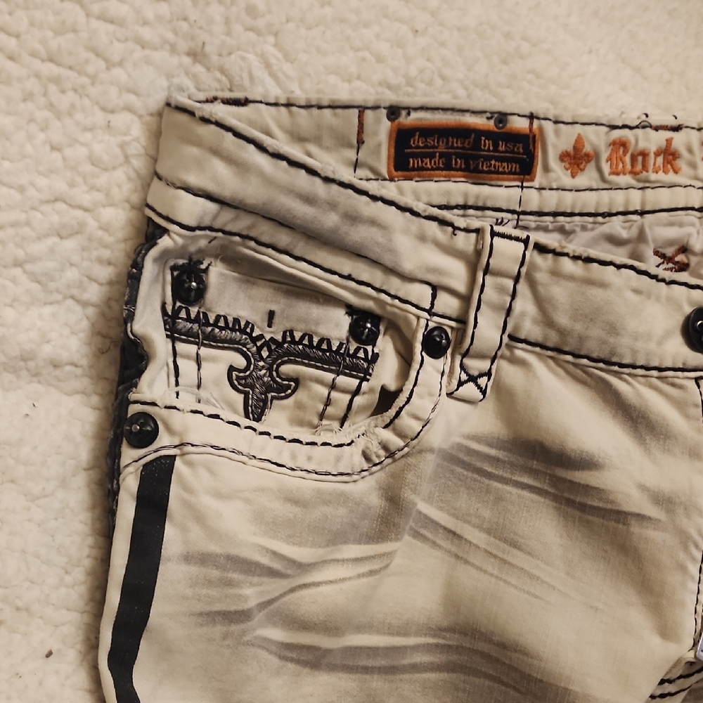 Rock Revival Cream and Black Stitch Denim